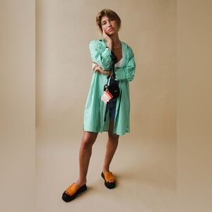 Wray Etore Green Striped Long Sleeve Dress 2X